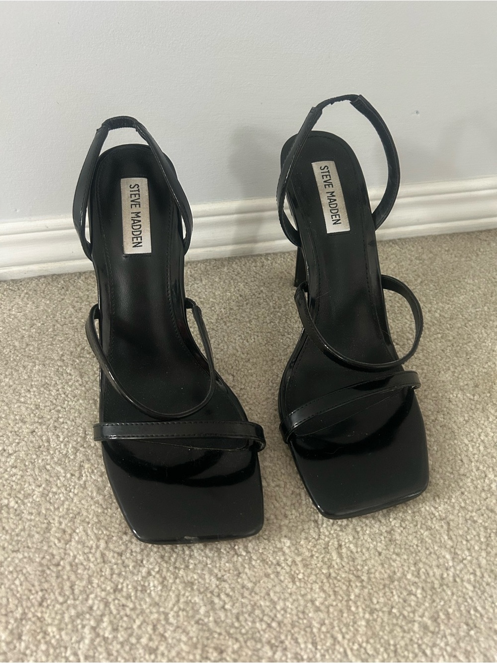 Steve Madden Black Patent Multi-Strap Square-Toe Heels